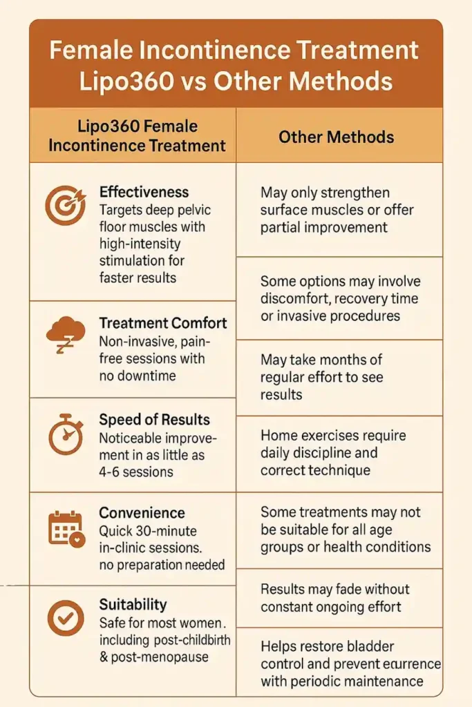 Comprehensive Guide To Female Incontinence Treatment Options 1 Table showing benefits of incontinence treatment Wimborne